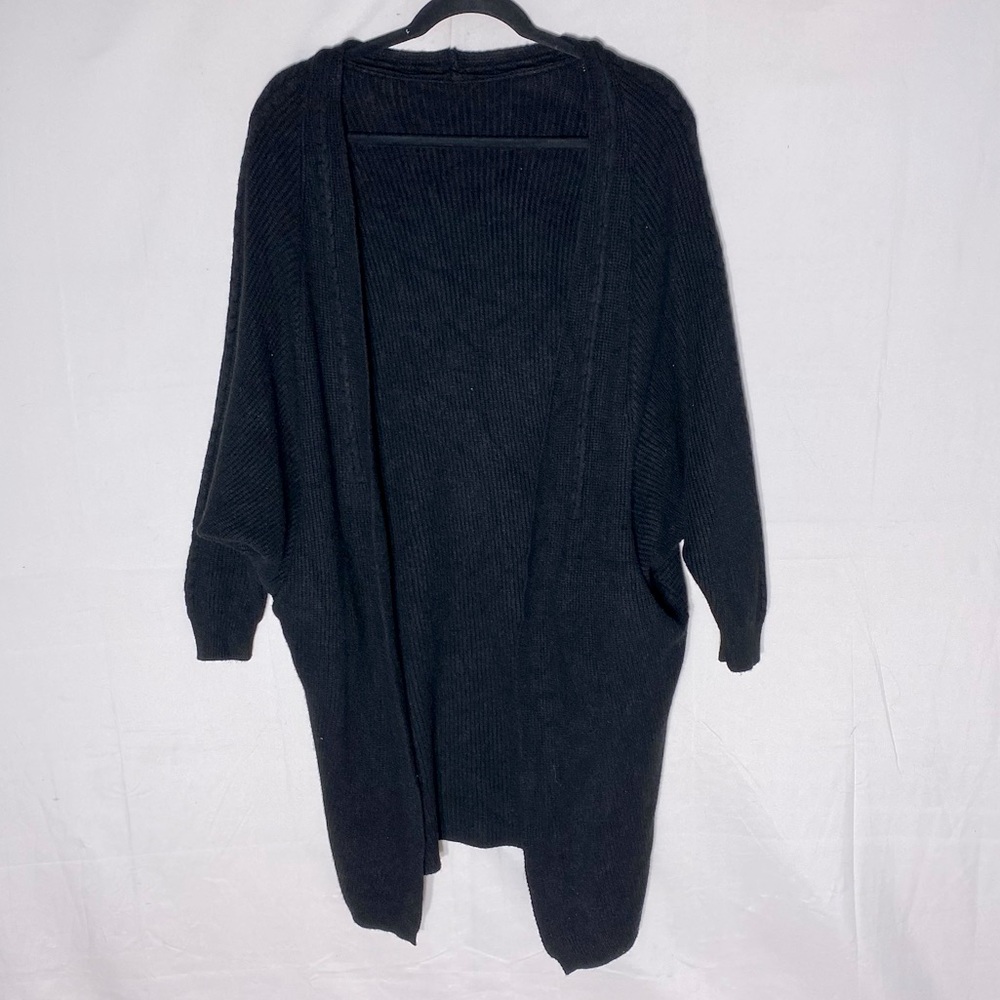 Women’s Black Open Front Dolman Sleeve Knit Cardigan W Pockets M